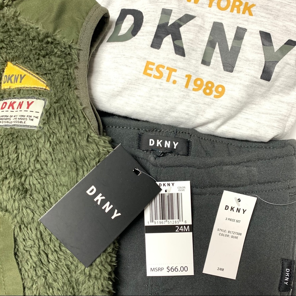 DKNY Logo 3 Piece Set (Vest, Hooded Tee, Pants) - Picture 2 of 5